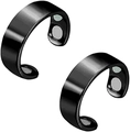 Pair of sleek black magnetic therapy rings in open design for health and snore relief - Black