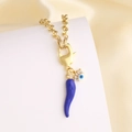 Gold plated evil eye necklace with blue cornicello pendant and crystal accents - Dark Blue