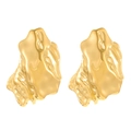 Golden irregular square earrings with hammered lava texture and high polish finish - 18K Gold Plated Irregular Lava (A-765)