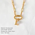 14K gold plated stainless steel necklace with paperclip chain and letter L pendant - Letter L