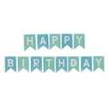 Blue gradient Happy Birthday swallowtail banner with white lettering for party decor - Blue Green Birthday Banner