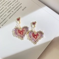 Golden heart earrings with colorful rhinestones and white pearl on a book page - 46# Silver Pin Colorful Gradient Heart