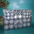 Set de 100 boules de Noël argentées aux finitions variées dans une boîte transparente - Boîte PVC de 100 pièces (Argent)