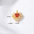 Detail of red heart zircon pendant with gold finish and measurement dimensions - Gold Red Zircon Heart