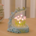 Luce notturna tulipano fai-da-te con fiori viola e uccelli su base ramo azzurro - Kit di Materiali Fai da Te / 10 fiori viola
