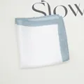 Detailed view of white and light blue grey pocket square with lace edge 22x22cm - White with Light Blue Gray Edge