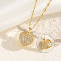 Elegant gold-tone heart locket necklace with pave crystals and a hidden interior pearl - 8960 Heart-shaped Pearls