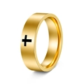 Classic 8mm gold-plated stainless steel band ring featuring a black cross engraving - US 6 / 6mm / Gold