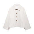 Short off-white wool-blend coat with notch lapel and dark buttons for women fashion - XS / White