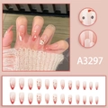 Unghie finte sfumate rosa con coniglietti dipinti a mano e motivi a cuore bianco - A3297 (Con Colla)