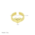 Detail showing 21mm diameter and 10mm heart element of the 18k gold plated open ring - Adjustable Open / 3D Heart Shape Style (DR240539-B)