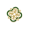Detailed view of vintage gold hollow flower earring component with emerald green enamel - VZ470 Green Clover