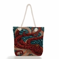 Dettaglio della stampa mosaico polpo su borsa mare con manici in corda di cotone grezzo - Polpo Rosso Mosaico (ms4540b)