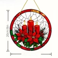 20cm Christmas acrylic round ornament featuring red candles and poinsettia 2D flat print - 15x15cm / Candle Poinsettia