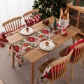 Chemin de table de Noël avec motifs de fleurs jacquard et cloches sur bois - 35*140cm / Poinsettia & Citrouille (Triangle)