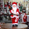 Standing 24 inch Santa Claus doll with red velvet suit, green gift bag and lantern - Classic Red White Velvet / Holding White Lantern