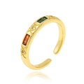 Close-up of gold-plated copper ring with green, orange, and clear zircon stones - Gold Crisscross Multi-color Zircon Style (J-1339)