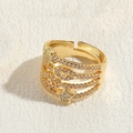 Verstelbare gouden ring met meerlaags opengewerkt ontwerp en zirkoon ster- en oogmotieven - Boze Oog Pentagram (20230608)