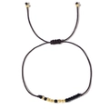 Pulsera de amistad tejida marrón oscuro hecha a mano con cuentas negro oro y cordón ajustable - Ajuste de Cuentas Negro Oro Cordón Marrón Oscuro