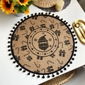 Round jute Christmas placemat with pom-poms and vintage Santa Claus print - Style 1 Black (Pom-poms)