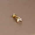 Gold stainless steel cartilage stud featuring marquise zircon leaves and screw ball back - Gold White Zirconia (Double Marquise Leaf)
