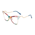 Rainbow butterfly anti-blue light glasses with gold metal temples in a 45-degree view - Colorful Blue Frame