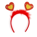 Red heart headband featuring golden sequins and soft red feather trim for Valentine's Day - Style 21 Custom