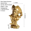 Vintage golden pirate captain bust resin sculpture with sword and skull hat detail - Gold