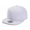 Detail view of the flat brim on a high-quality white snapback cap with round silver sticker - Adult Size (58cm) / Solid White