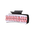 Fermaglio per capelli con motivo a punto baseball nero e bianco in ecopelle PU - Cucitura Baseball Bianca