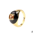 Golden open ring with black enamel and a vibrant orange square-cut zircon stone - Black Enamel-Orange Square Zirconia