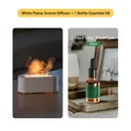 White 3D flame diffuser set with 10ml fresh type essential oil in a brown bottle - DQ709 Mini Version / With 10ml Fresh Essential Oil / White