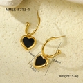 Detailed dimensions of gold heart earrings with black inlay and Weight 5.4g info - Gold and Black Heart Style (NMSE-F713-1)