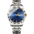 Montre à quartz pour hommes avec cadran bleu, bracelet bicolore et affichage jour-date - Bracelet Or Cadran Bleu Hommes