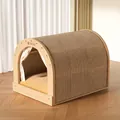 Small Locke Yellow sisal cat scratcher tunnel bed with plush mat and window curtain - S / Rocker Yellow