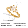 Detalle del anillo de acero chapado en oro 18K con medidas de circón y especificaciones - Estilo de Tres Piedras Rectangulares Retorcidas(JDR0107020-7)