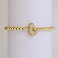 18k gold plated beaded elastic bracelet featuring a sparkling zircon letter L charm - L