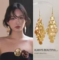 Gold layered disc tassel drop earrings with polished metallic fringe for women - 8# Ear Hook-Gold-Round Disc