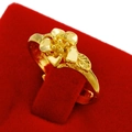 Elegant gold-tone flower open ring displayed on a red velvet jewelry box setting - Dainty Floral Style (J2309)