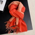 Orange and apricot double-sided cashmere-feel scarf with elegant tassels on black surface - 200*70cm / Orange + Light Red
