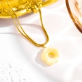Double-layered gold titanium steel chain necklace with yellow five-petal flower pendant - Off White