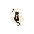 Broche émaillée mignonne de chats noir et blanc sur un croissant de lune doré - Chats se Blottissant avec Phases Lunaires