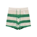 Dettaglio degli shorts in maglia a righe verdi e bianche con coulisse e texture - S / Pantaloncini a Righe Verdi