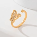 Adjustable gold plated open ring featuring a sparkling butterfly design with zircon stones - Butterfly Design (JZ015)