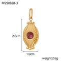 Oval gold stainless steel pendant with sunburst texture and purple gemstone center - Reddish Brown (FP29082B-3)