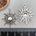 Silver hollow sun charms for DIY jewelry making with size reference on ruler - Antique Silver Sun Pendant (25x28mm)