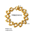 Bracelet chaîne épais en acier inoxydable doré avec fermoir à bascule OT et maillons cœur - Bracelet en Or (YYB023141-G)
