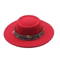 Flat top red wool felt hat with ethnic beaded band and turquoise stone accent - Red
