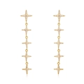 Exaggerated gold long tassel earrings with five cascading star pendants and white zircons - Gold - Multiple Star Chain Tassel
