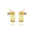 Golden stud earrings featuring rectangular yellow zircon and round clear crystal gems - Gold Rectangular Zirconia Style (E2530)